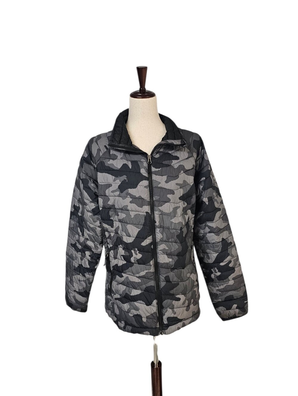 Columbia Camo Puffer Jacket Quilted Lightweight Black Gray Outdoor Coat XL - Picture 1 of 6